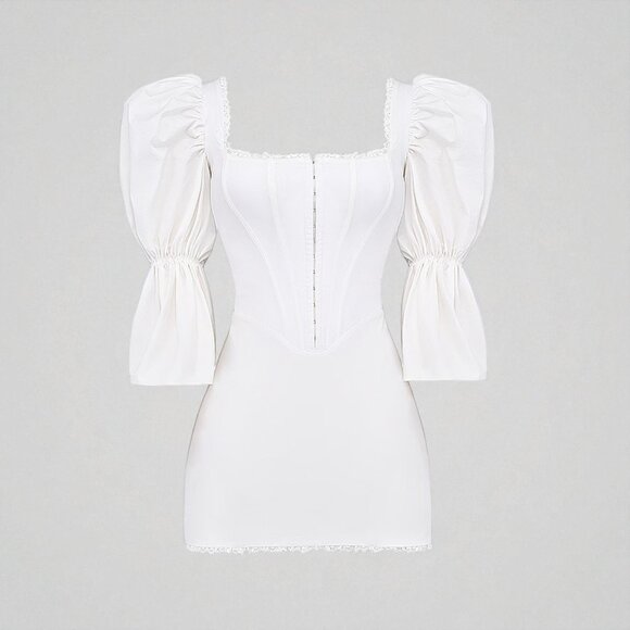 NWOT HOUSE OF CB Matilda white puff sleeve corset dress - Picture 6 of 8